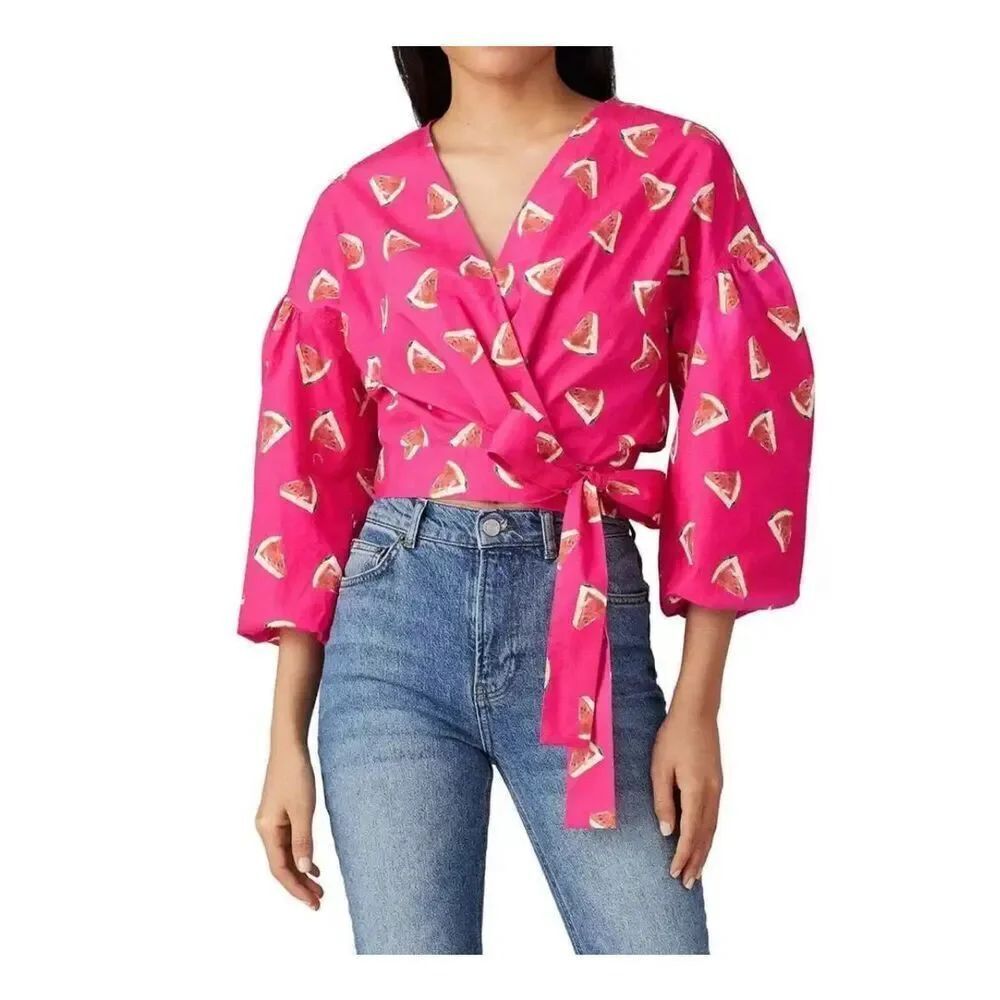 Color Me Courtney Emily Watermelon Print Wrap Blouse Size S